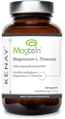 Magnesium-L-Threonat | Magtein® | 90 Kapseln | Nahrungsergänzungsmittel | KENAY®