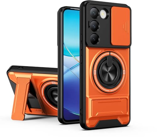 YSONCHAN Handyhülle für VIVO V40 SE 5G, Stoßfeste Schutzhülle mit Objektivdeckel, 360° Drehbarer Ringständer, Anti-Fingerabdruck Hülle. Orange