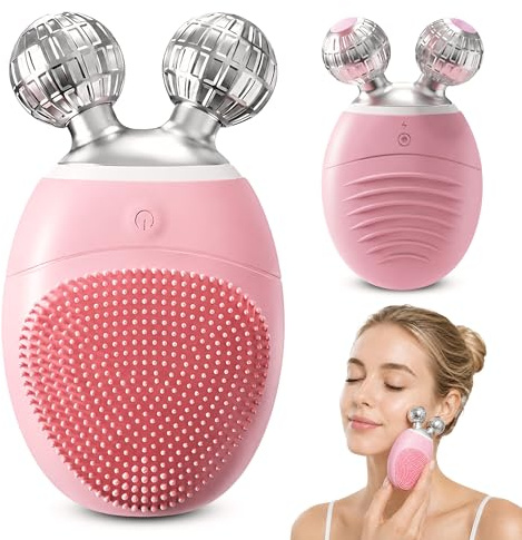 Spazzola Pulizia Viso Elettrica 3 in 1, Spazzola Viso in Silicone con V-Roller, 5 Modalità Soniche, Massaggiatore Viso Impermeabile Ricaricabile per Pulizia del Viso e Lifting