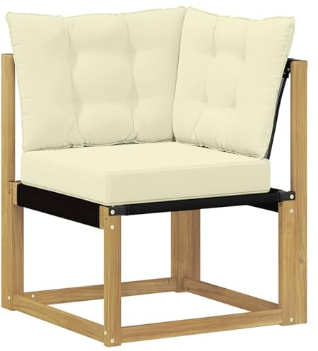 vidaXL Outdoor Ecksofa Massivholz Akazie und Textilene Stoff Weiß, Akazienholz Balkonmöbel, modernes, Robustes Lounge-Set für vielseitige Garten-Nutzung, wetterfest und schick