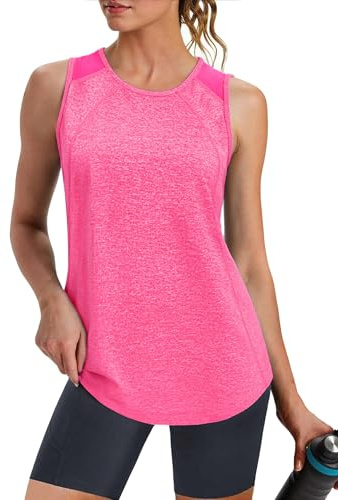 Crewhpo Camiseta Deportiva Mujer sin Mangas Espalda de Malla Fitness Yoga | Camisetas Tirantes, Protección Solar, UPF 50+, Dobladillo Curvo, Secado Rápido, Transpirable, Running, Gimnasio, Verano