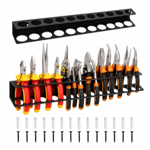 HANXIANG 2 Pack Steel Tool Organiser 40cm Wall Mounted Black | Heavy Duty 14 Slot Rack for Screwdrivers Pliers and Hand Tools Ideal for Workshop Garage and Shed Storage