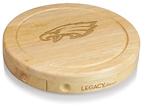PICNIC TIME NFL Philadelphia Eagles Brie Cheese Board and Knife Set - Charcuterie Board Set - Wood Cutting Board