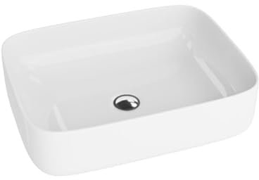 LAVITA Aufsatzwaschtisch Galera Aufsatzwaschbecken Rechteckig Waschbecken Ohne Überlauf und Hahnloch Aus hochwertigem Porzellan Waschtisch modernes Badkeramik Waschplatz 50,5x40x14 cm Weiß Glanz