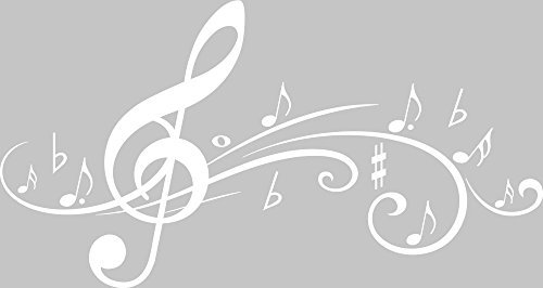 GRAZDesign Wandtattoo Musik Wohnzimmer Jugendzimmer Musikraum | Wandaufkleber Notenschlüßel - 75x40cm / 010 weiss