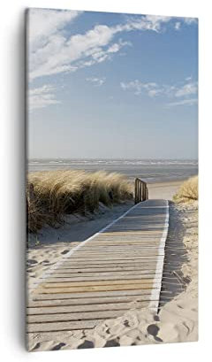 Bilder auf Leinwand Strand Meer Fußgängerbrücke Ufer Leinwandbild mit Rahmen 45x80cm Wandbilder Dekoration Wohnzimmer Schlafzimmer Deko Klein Wanddeko Bild Wand Kunstdruck Art Canvas PA45x80-2657