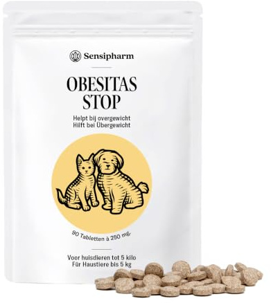 Obesitas Stop 250 mg Katze & Hund - Gewicht & Verdauung - 90 Tabl. | Normaler Stoffwechsel neben Diät und Bewegung, nach der Kastration, für Tiere bis 5 kg, TCM-Kräuter