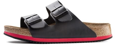 BIRKENSTOCK Sandale Arizona Superlauf, Birko-Flor, schwarz/rot, normal, Größe 38 230114-38 (Pantolette Schuh Halbschuh Latsche Zweischnaller Berufsschuh Schuhe Birki Arizona Slipper Pantoffel)