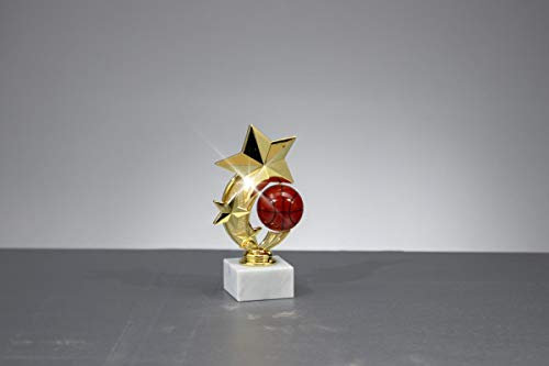 Henecka Basketball-Pokal, Komplettfigur Basketball, Gold und rot, mit Wunschgravur, Größe 16,2 cm