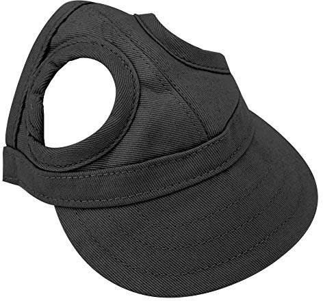 Haustier Baseballmütze, Hund Katze Outdoor Sunbonnet mit Ohrlöchern verstellbaren Streifen Sommer Haustier Eltern-Kind Hut(S-Schwarz)