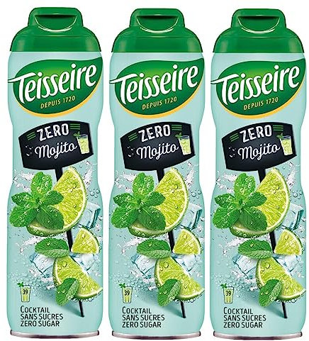 Teisseire Zéro Sucre, Sirop Saveur Mojito pour Cocktail et Cocktail sans Alcool, Boisson rafraîchissante, Bidon 3x60cl