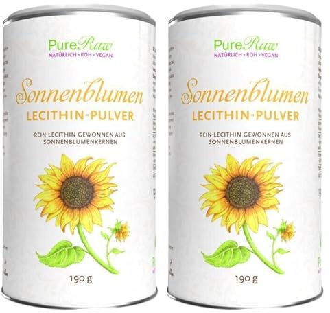 Sonnenblumenlecithin Pulver - Lecithin Pulver aus Sonnenblumen-Kernen - Veganes Cholin Emulgator - Sunflower Lecithin Powder Phosphatidylcholine | PureRaw 380g (=2x 190g)