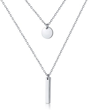 HOOHWE kette Damen 925 Sterling Silber geschichtete Halsketten Doppelte lange Kette Y Schlüsselbein Disc Vertikale Bar Boho Schmuck Geschenk
