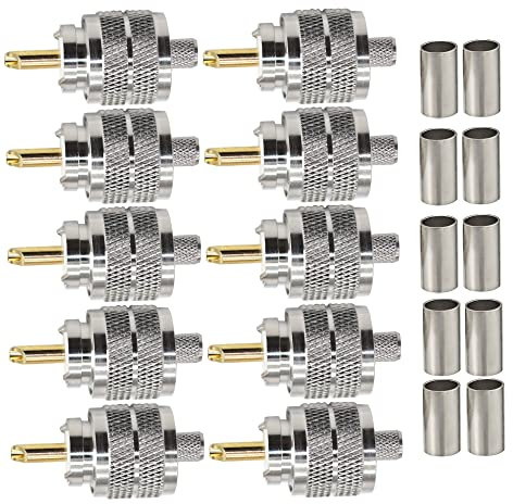 TUOLNK UHF PL-259 Male Connector 10 Pack PL259 Male Plug Crimp Coax Adapter SO239 Coaxial Connector for 4D-FB Coaxial Cable Compatible with CB Ham Radio Antenna