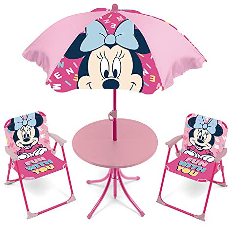 ARDITEX Set de Mesa Infantil, 2 Sillas y Sombrilla Minnie Mouse, Rosa