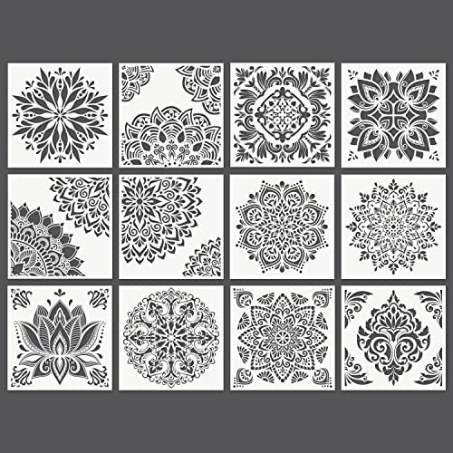 Arteza Mandala Schablonen zum Malen, 12 einzigartige Designs, 30 x 30 cm Schablone, dicker Kunststoff, Malschablonen für Partys, Familien- und Kinderaktivitäten