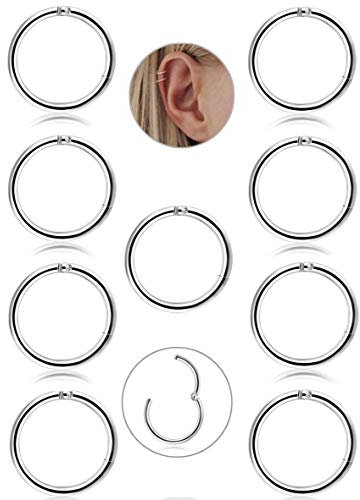 JeryWe 9Stk 16G Edelstahl Knorpel Creolen Ohrringe für Frauen Männer Nase Ringe Piercing Hoop Lippe Septum Clicker Ring Tragus Piercing Schmuck Set 8/10mm Silber/Gold/Roségold/Schwarz