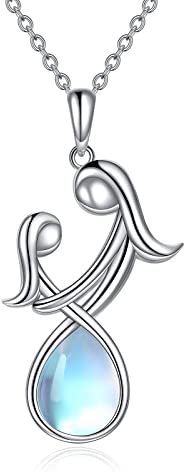 YAFEINI Mondstein Kette Geschenke für Mama 925 Sterling Silber Mutter und Tochter Halskette Muttertag Geburtstag Anhänger Schmuck für Mama Damen (Mutter und Tochter Mondstein)