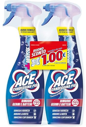 Ace Candeggina Più Mousse Fresco Profumo, 1 confezione con 2 Flaconi da 700 ml