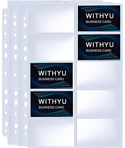WITHYU Lot de 30 pochettes pour cartes de visite A4 avec 10 compartiments, 600 pochettes pour cartes de visite, feuilles de reliure, ultra transparentes avec 11 trous, feuilles de cartes de crédit