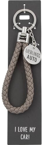 Depesche 11807-013 Vergiss mich nicht Schlüsselanhänger, geflochtene Schlaufe aus Kunstleder mit Metallabschluss, Grau, inkl. Metallanhänger mit Lieblings-Auto Schriftzug