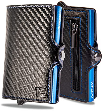 1onespo Porta Carte di Credito Uomo - Portacarte Slim con Portamonete e Contanti - Porta tessere e documenti tascabile protezione RFID, Blu…