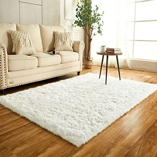 Achiiso Anti-Slip Thick Pile Cream Rugs 80x120cm Carpet for Bedroom | Long Plush, 4cm Pile Height, Fluffy, Shaggy, Rectangular, Area Rug, for Living Room, Bedside