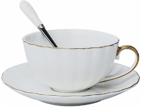FülleMore 230ml Kaffeetasse mit Untertasse,Weiß Porzellan Espressotasse Mokkatasse mit Unterteller Kaffeeservice Set Teetasse Cappuccinotasse