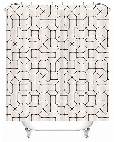 EHOMERY Duschvorhang Halterung Badewanne Vorhang Halterung Geometrisches Design Polyester Beige Rostfreie Ösen Und 12 Hakenringe, 90X180Cm