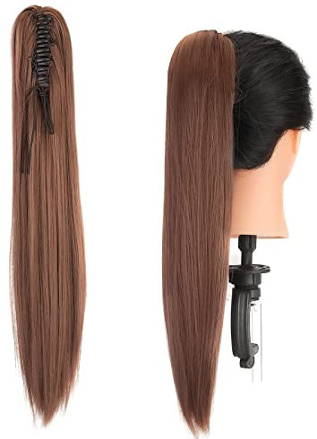 Gairyan 54cm Pferdeschwanz Haarteil Zopf Extensions Lang Glatt Klammer Claw Clip in Ponytail Extensions Synthetik Haare Extensions Gerade Haarteil Haarverlängerung für Frauen (Dunkel Auburn)