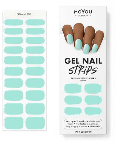 MOYOU LONDON Halbgehärtete UV Gel Strips - 20 Stück - Gel-Nagelfolien UV Härtend für Maniküre in Salonqualität - Mint Condition