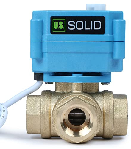 U.S. Solid Vanone motorisée en laiton à 3 voies - Robinet d'arrêt d'eau de type L robuste et polyvalent - Vanne à 3 voies avec fonction manuelle, port standard (1/2, 9-24V AC/DC)