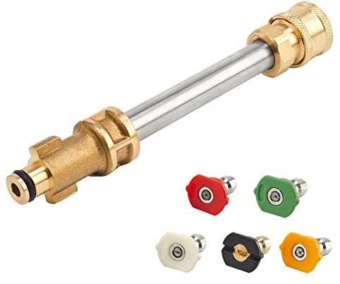 Raincovo Replacement for Pressure Washer Gun Adapter Ryobi, Portland, Greenworks, Husky, Replacement wand with 5 Nozzle Tips, 1/4 Inch Quick Connector Silver