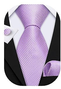 Barry.Wang Lilac Purple Tie Silk Solid Necktie Set with Handkerchief Cufflinks For Formal Wedding