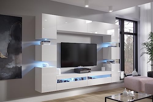 Com4t-Style Modern Living Room Furniture Set Storage Tv unit entertainment media wall center Hi Fi cupboard cabinet (white gloss)