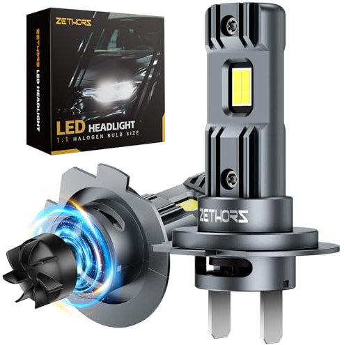 Zethors Ampoule H7 LED Voiture 100W 22000LM 6000K Blanc Froid Mini Lampe H7 Sans Polarité Plug et Play à Faisceau Haut/Bas Halogène de Remplacement H7 LED Canbus avec Ventilateur étanche IP68, 2 PCS