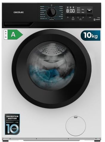 Cecotec Lavadora 10Kg de Carga Frontal Bolero DressCode 10300 Inverter A 2000W, 1400 rpm Máximas Regulables, 15 Programas, Bajo Consumo, Vapor SteamMax, Limipieza Automática del Tambor