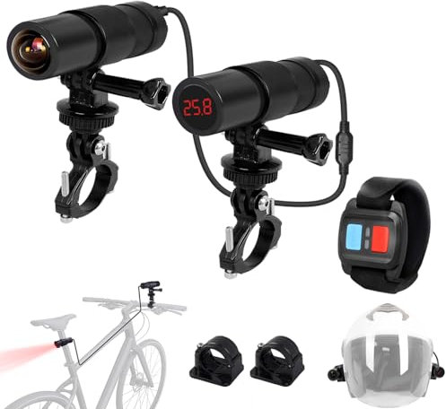 VSYSTO 2K Bicycle Camera with Remote Control, WiFi 170° Super Wide Angle WDR Motorcycle Bike Dash Cam Action Camera with Multi Colour Temperature Display, Night Vision