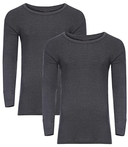 Style Lockers® Pack of 2 Mens Thermal Long Sleeve Base Layer Top - Adults Winter Ski Inner Vest Warm Underwear T-Shirts - Quick Dry Undershirt for Outdoor Sports Running (Charcoal, Large)