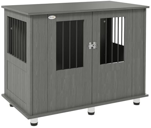 PawHut Dog Crate Kennel Cage for Medium Large Dog, Indoor End Table, Grey