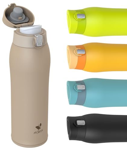 AORIN Borraccia Termica, Borraccia in Acciaio Inox 18/8, 750ml Borraccia Bambini, Bottiglia Termica Senza BPA e Perdite, Thermos per Sport, Outdoor e Pendolarismo con 2 Coperchi