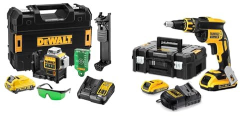 DEWALT DCE089D1G-QW - Láser autonivelante de 3 lineas de 360º-Incluye batería DW 10,8V Litio-Verde & DCF620D2-QW DCF620D2-QW-Atornillador Panel Yeso sin escobillas XR 18V con 2 baterías Li-Ion 2