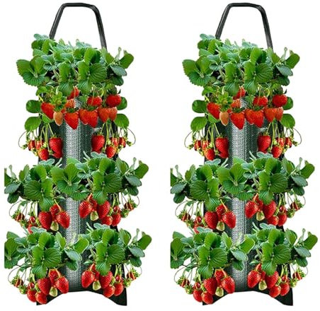 Borse per la Coltivazione della Fragola, 2 Pezzi Sacchetto per Piantare Fragole, Traspirante Fioriera per Fragole, Borse per Coltivazione Piante Sospesa, Borse per Piantare Fragola Ortaggi Erbe Fiori
