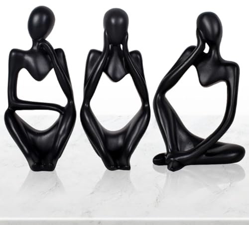Cleminsta Skulptur Deko, 3 Stück Denker Skulptur Heimdekoration, Abstrakte Kunst Figuren Statuen Ornamente für Wohnzimmer Bücherregal Esstisch Schreibtisch Büro (Schwarz)