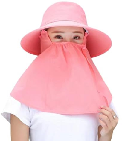 SHINROAD Eleganter Gesichtsschutz für Damen, große Krempe, Sonne, Sommer, einfarbig, Sonnenschutz, UV-Schutz, Outdoor, hellrosa, One size