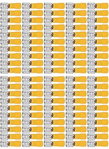 100 Stück Isolierte Kabelschuhe mit Weiblichem Spaten, Elektrischer Crimp-Stecker – Kupfer- und PVC-Klemmen für AWG 12–10 4–6 mm² Drähte – Ideal für Industrielle Automatisierung