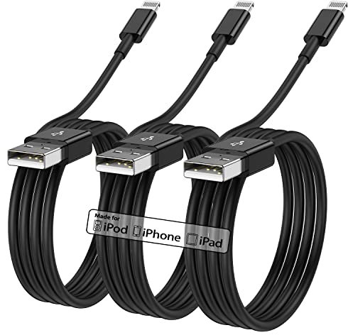 Apple MFi Certified Lightning to USB Cable, 3Pack 1M iPhone Charger, Fast Charging Wire for iPhone 13/12/11 Pro/11/XS MAX/XR/8/7/6s/6/5S/SE iPad - Black