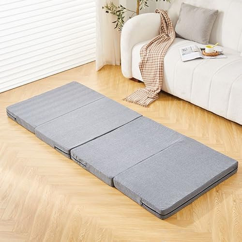XIEMINLE Faltmatratze, rutschfeste Bodenmatratze mit waschbarem Bezug, tragbare Gästematratze, Klappcouch für platzsparende Auto-Zelt-Reise, Doppel-Sofa-Bett-Matratze (200 x 70 x 10 cm, Grau)