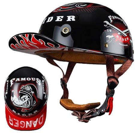 NIKSHI Halbhelme Motorradhelm, Halbschalenhelm Mit ECE Genehmigt Brain-Cap Halbschale Roller-Helm Scooter-Helm Chopper Helm Jet-Helm Moped Helm Retro FüR Erwachsene Herren Damen,#5-L =(59〜60CM)