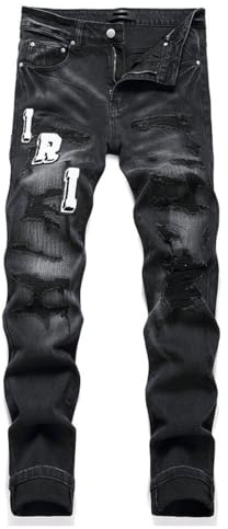 AJTREDYTSLKE Herr Arbetsjeans Komfort Stretch Denim Raka ben Avslappnad passform Jeans,Black,29